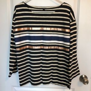 J Crew Boatneck Striped 3/4 Sleeve Top